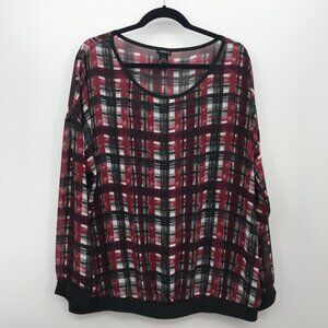 Torrid Red Black Plaid Sheer Blouse Plus 2X